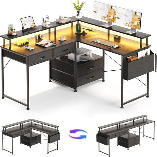Shaped desk with drawers - shaped, &