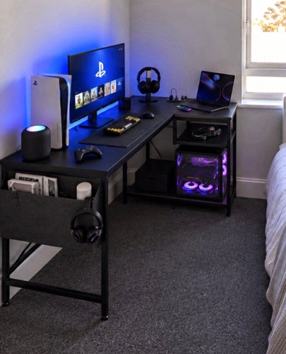 Black shaped corner computer - black, l-shaped