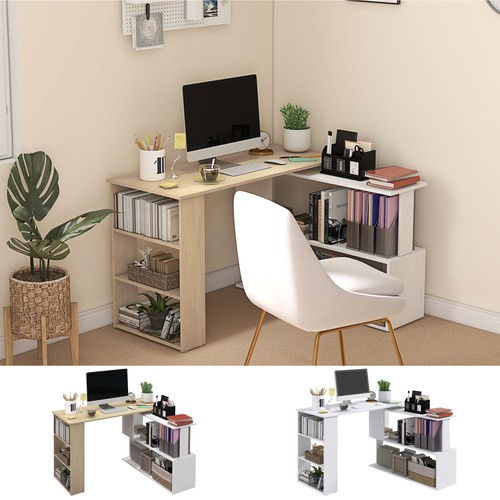 Shaped desk with shelf - l,