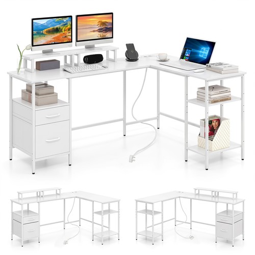 Shaped desk with power - with,