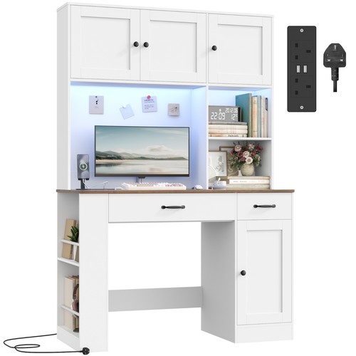 Shaped desk with - l, power