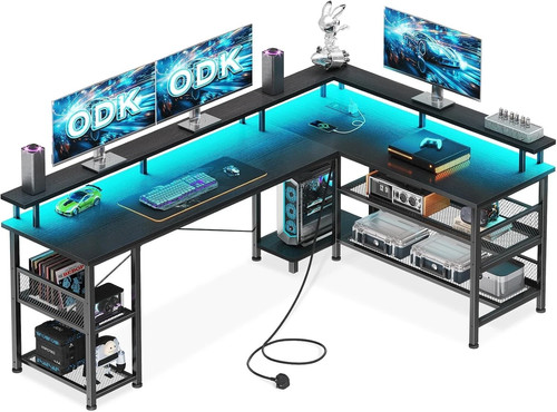 Shaped gaming desk with led - l,