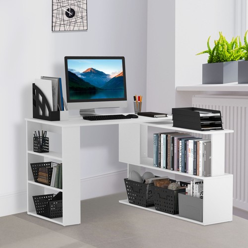 Shaped desk with bookshelf - l,