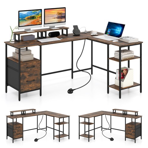 Shaped desk with power - with,