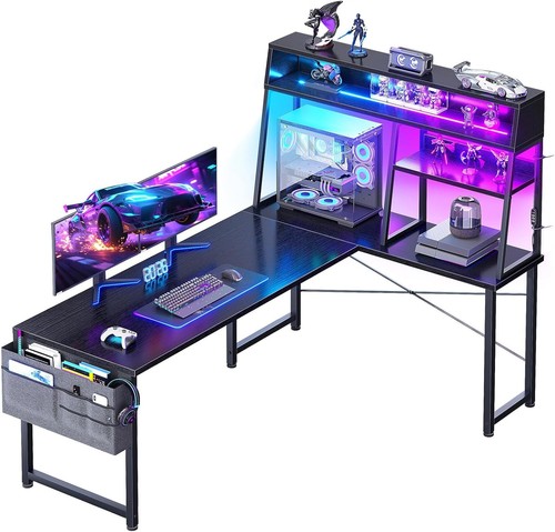 Shaped gaming desk with led - l,
