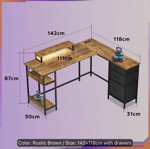 Corner desk with - with, drawers,142cm
